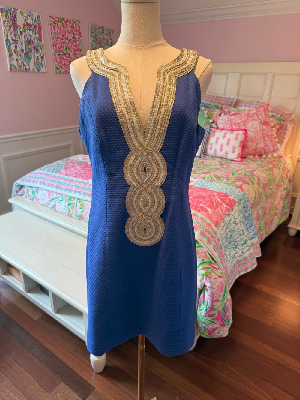 Lilly Pulitzer Royal Blue Sleeveless Dress with Gold & Silver Embellishment